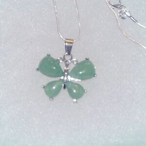Hippie Boho Natural Jade Butterfly 🦋 Silver 16” Neck…